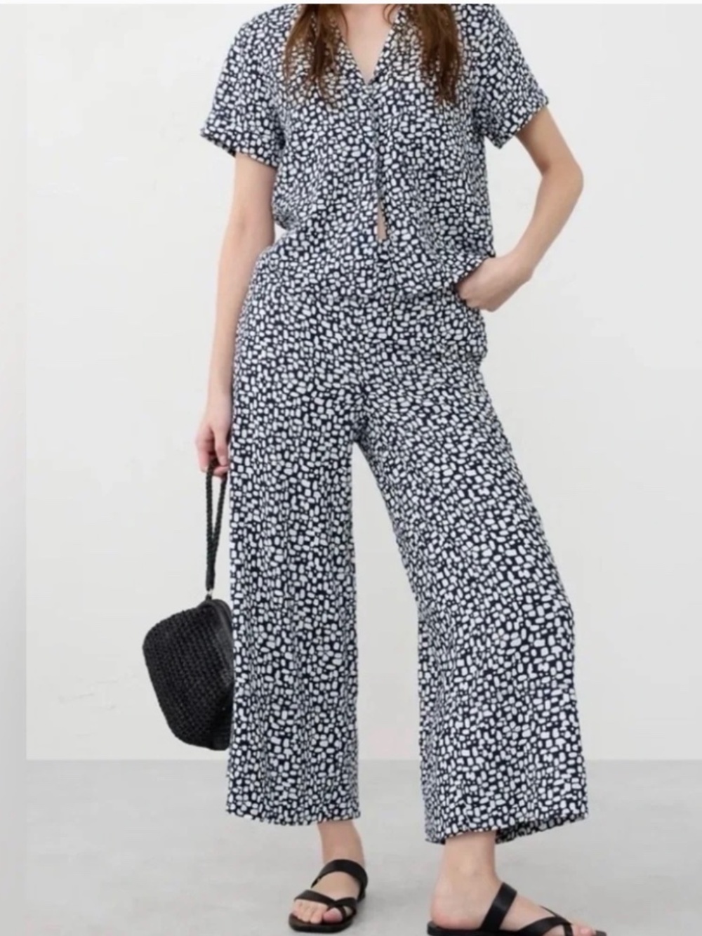 NWT Banana Republic Wide-Leg Linen-Blend Cropped Pull-On Pant